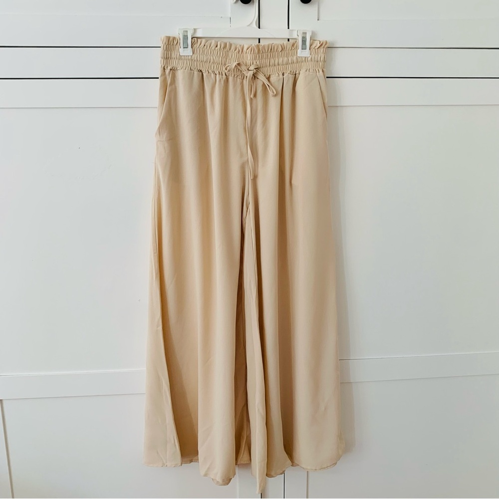 La Mode Cream Sheer High Waist Wide Leg Pants Size Large